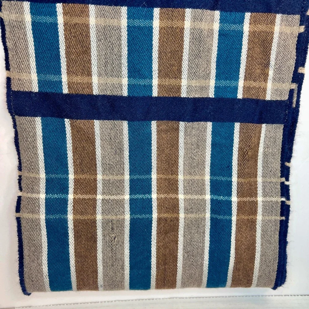 Striped Multicolor Wool Scarf Made in Scotland Striped Brown Blue‎ Cream